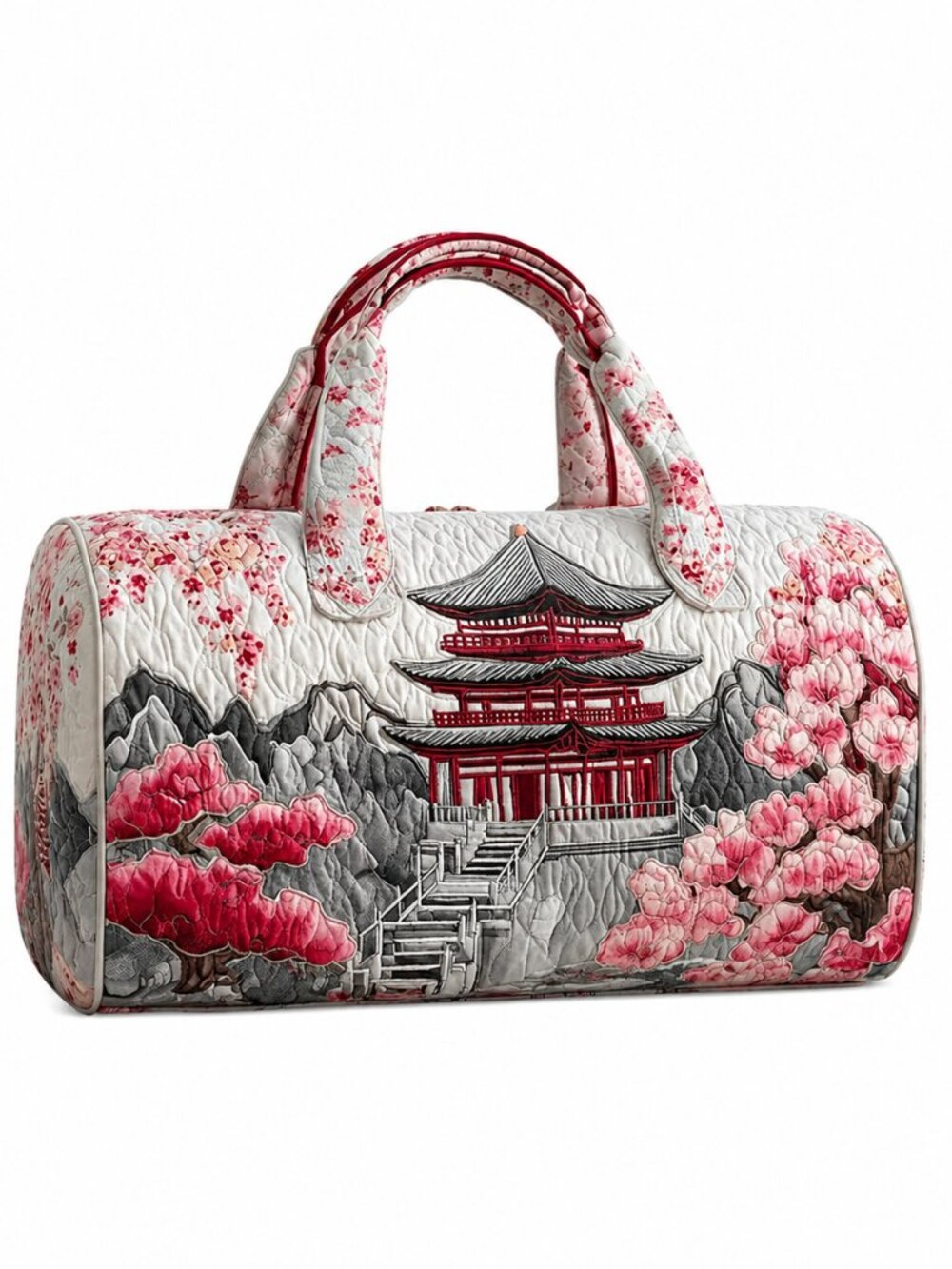 Cherry Blossom Pagoda Duffel Bag Soft Weekender Travel Gym Carryall Bag 16x8" - Picture 8 of 8